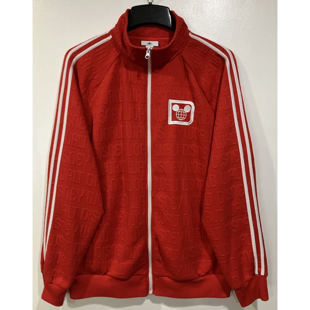 Walt Disney World All Over Track Jacket Red Full Zip Large Disney Parks Embossed